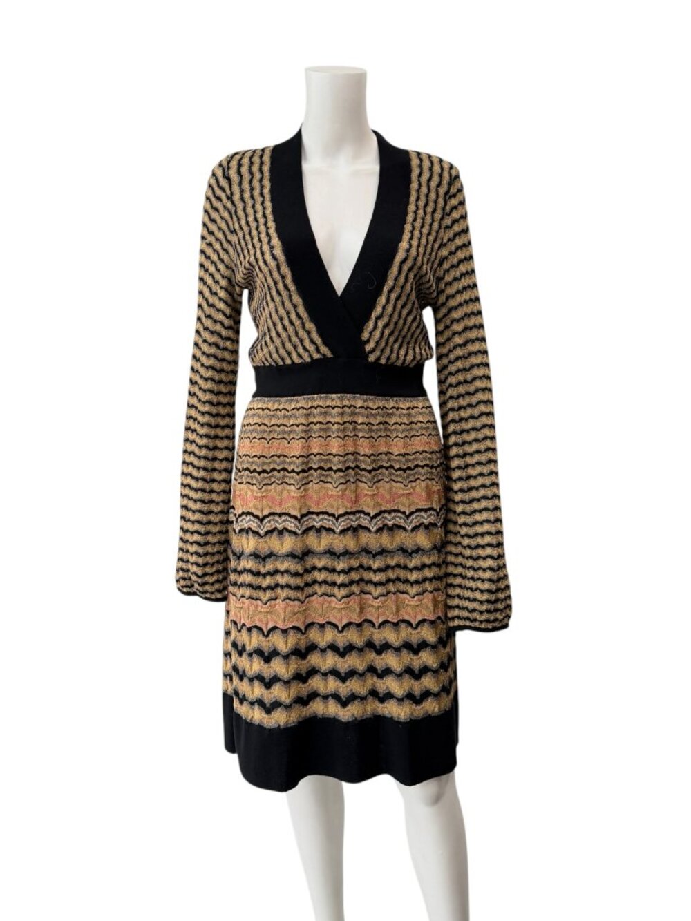 $1750 M Missoni Multi Stripe Knee Length Metallic Dress size 10/46